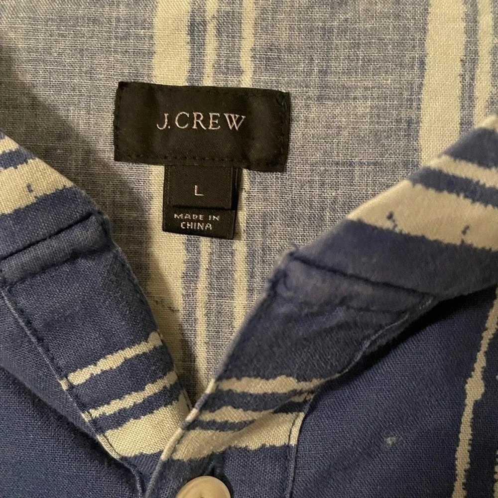 J. Crew Men's‎ Blue White Cotton Striped Shirt Hoodie Sweatshirt Size L